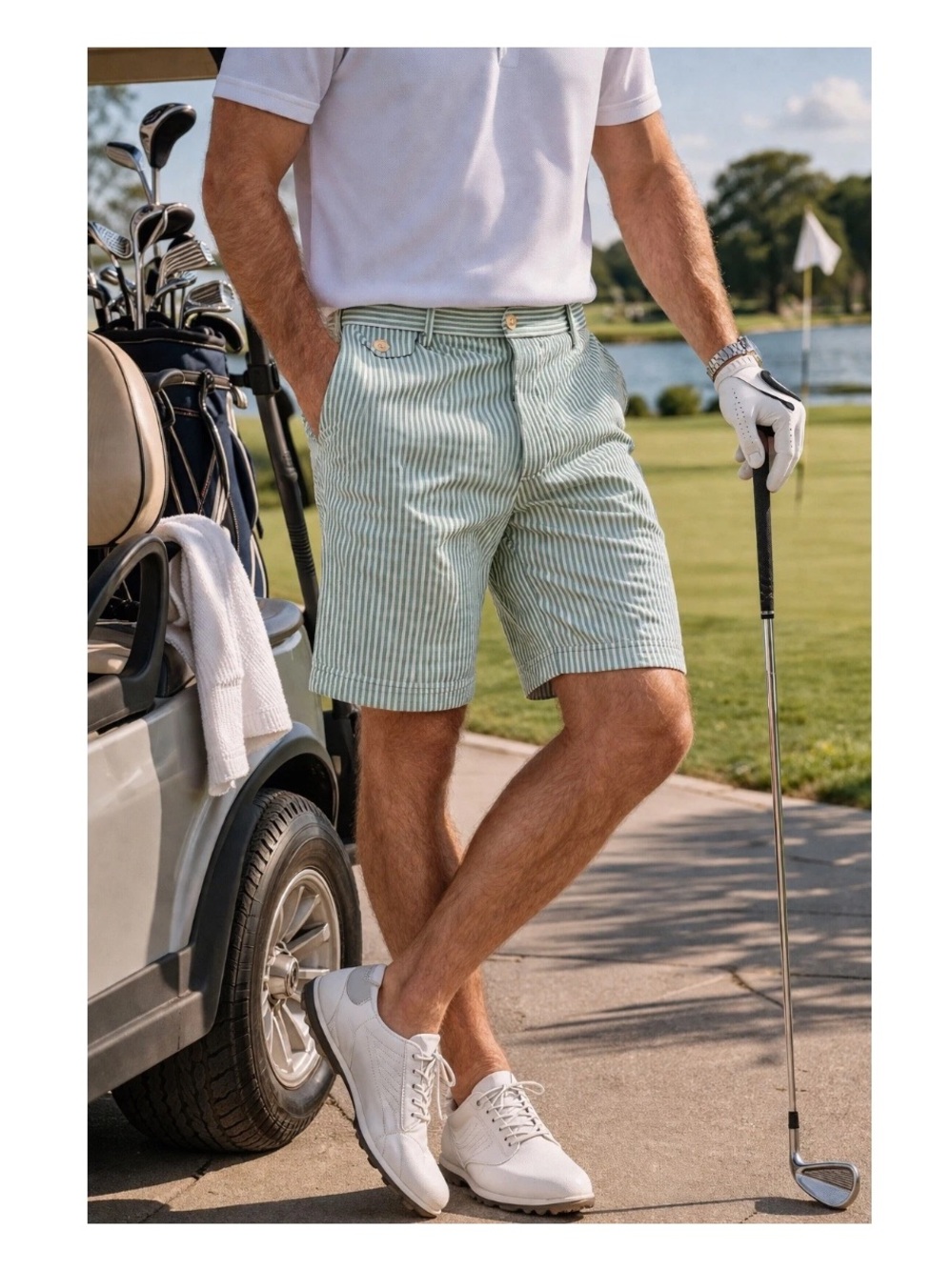 Polo Golf Ralph Lauren Green White Stripe Cotton Shorts Men’s Size 32 Preppy